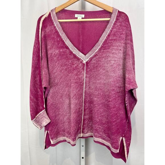 SUNDANCE Lightweight V Neck Pullover Sweater Cotton Knit Top Pink Size L - Picture 1 of 9